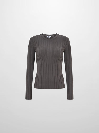 Ribbed Crew Neck Sweater - Grey