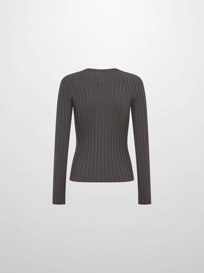 Ribbed Crew Neck Sweater - Grey