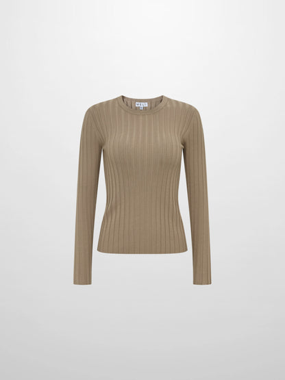 Ribbed Crew Neck Sweater - Warm Taupe