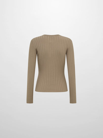 Ribbed Crew Neck Sweater - Warm Taupe