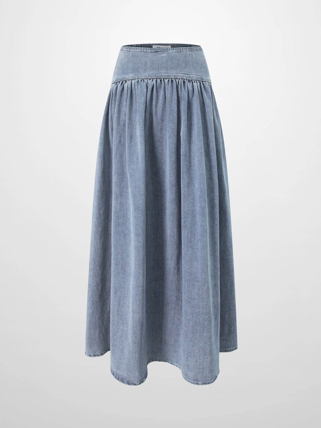 Washed Curved Yoke Denim Skirt-Light Blue