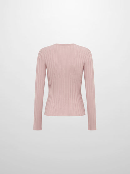 Ribbed Crew Neck Sweater - Pink