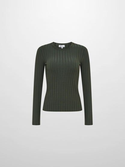 Ribbed Crew Neck Sweater - Green