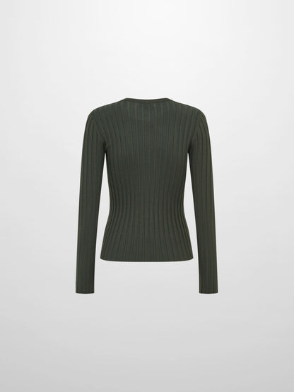 Ribbed Crew Neck Sweater - Green