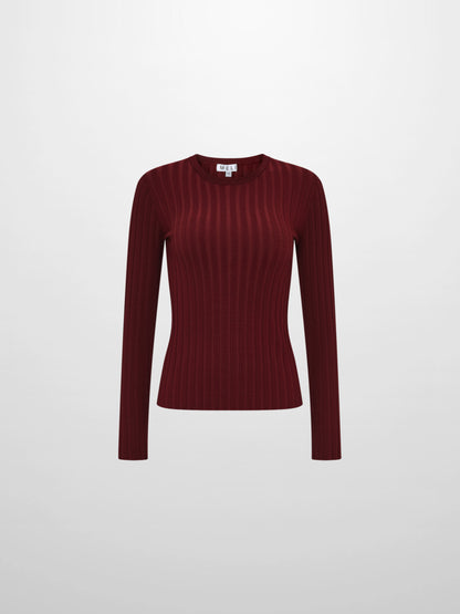 Ribbed Crew Neck Sweater - Burgundy