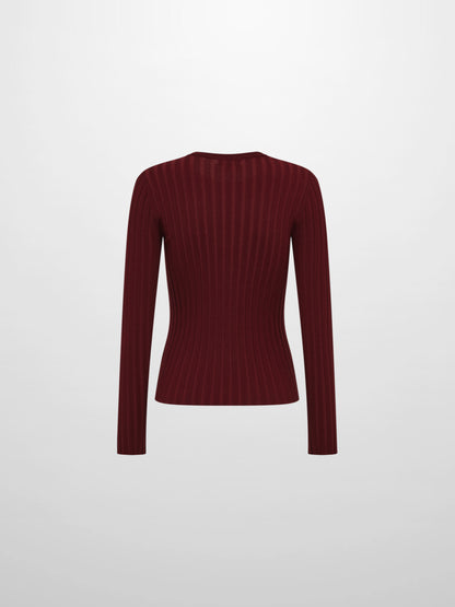 Ribbed Crew Neck Sweater - Burgundy