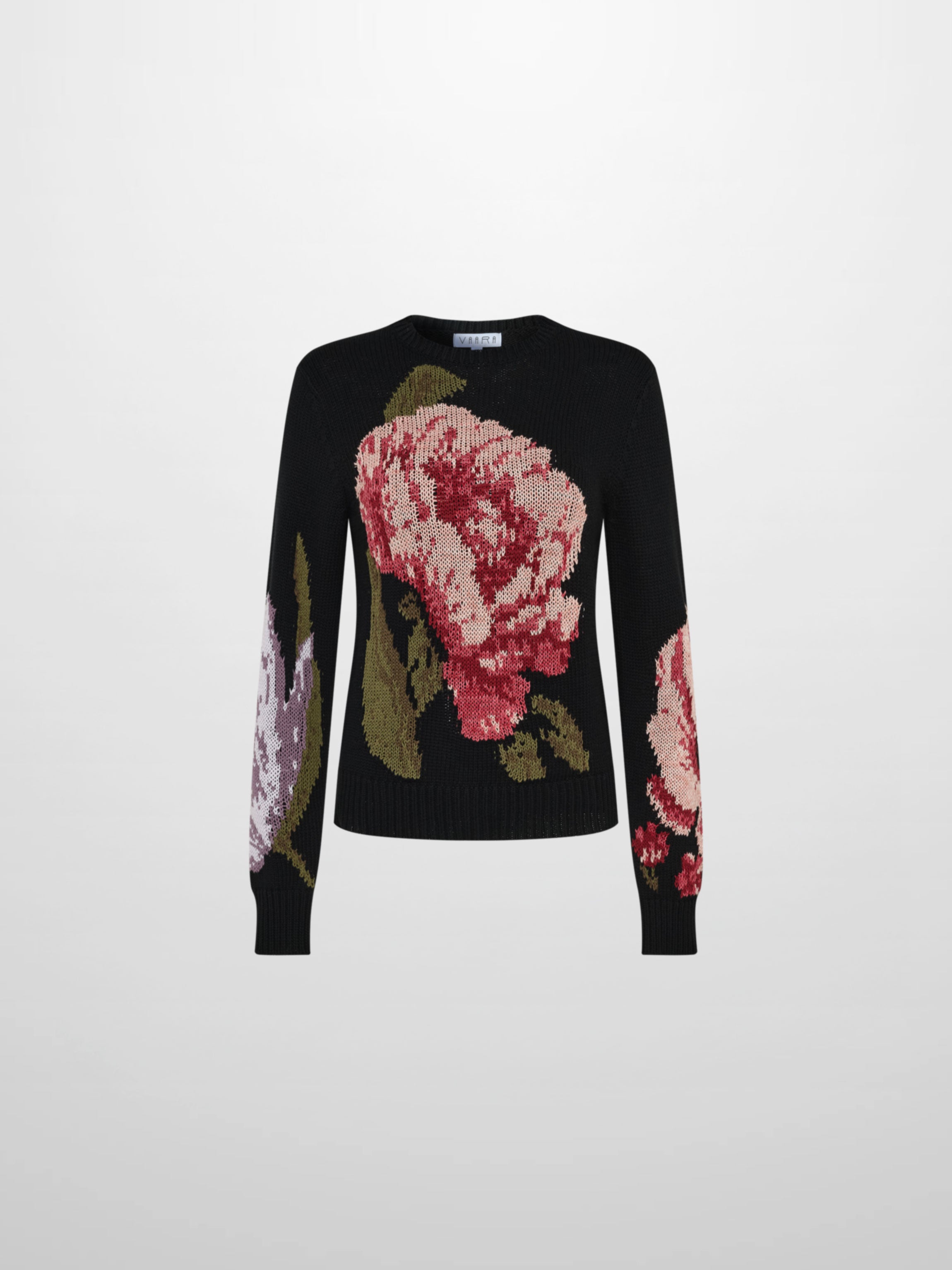 Loose Knit Flower Sweater - Black/Pink
