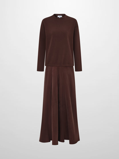Cupro Bottom Sweatshirt Dress-Brown