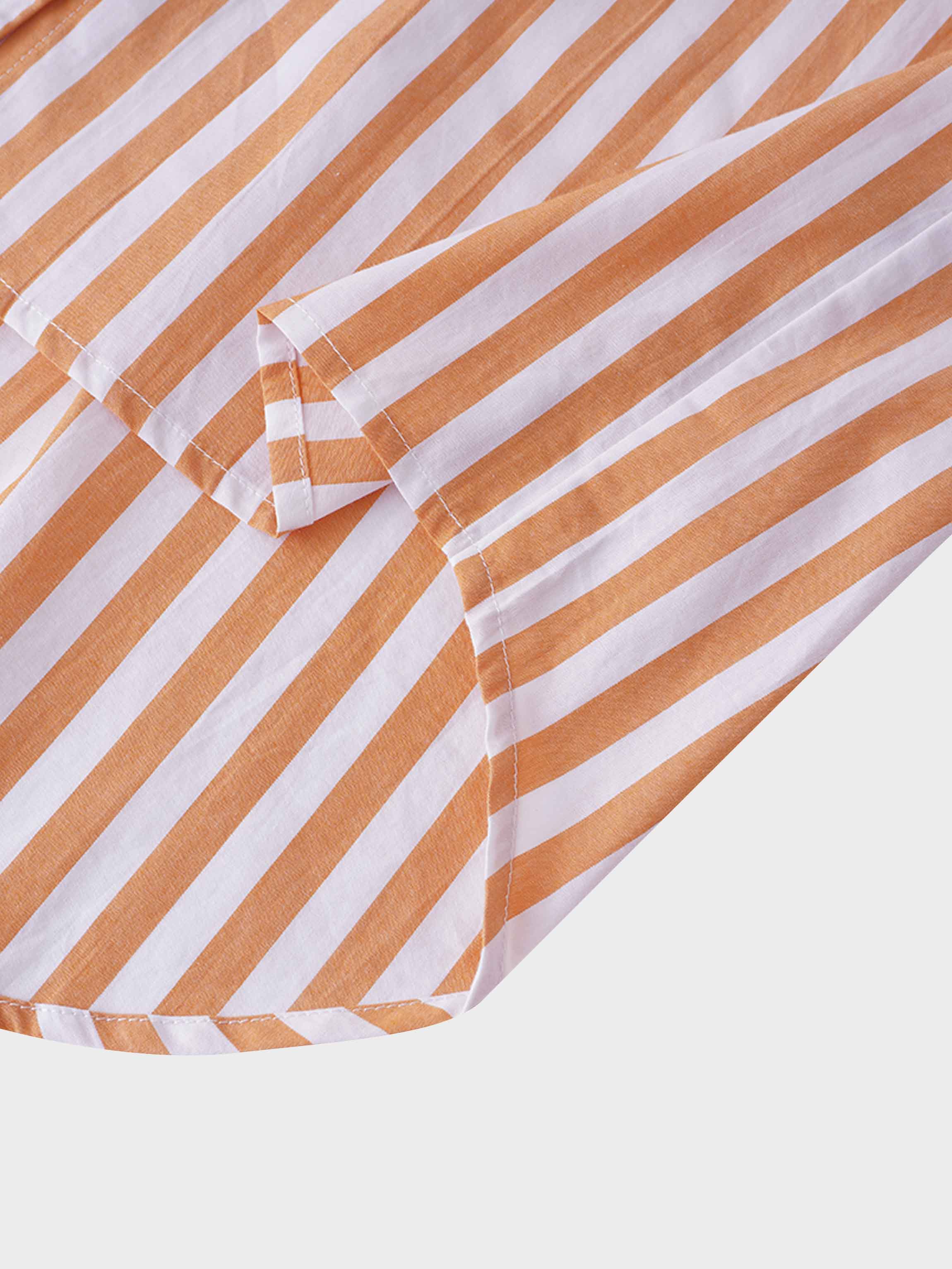 Striped Pocket Cotton Blouse-Orange