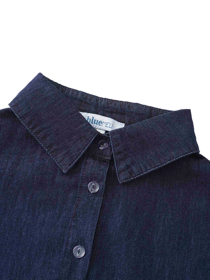 Denim Button Down Blouse-Dark Blue