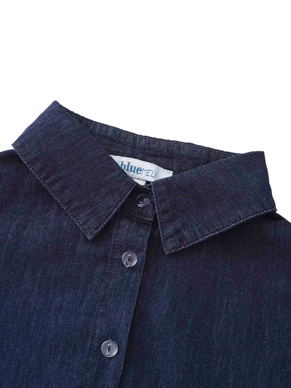 Denim Button Down Blouse-Dark Blue