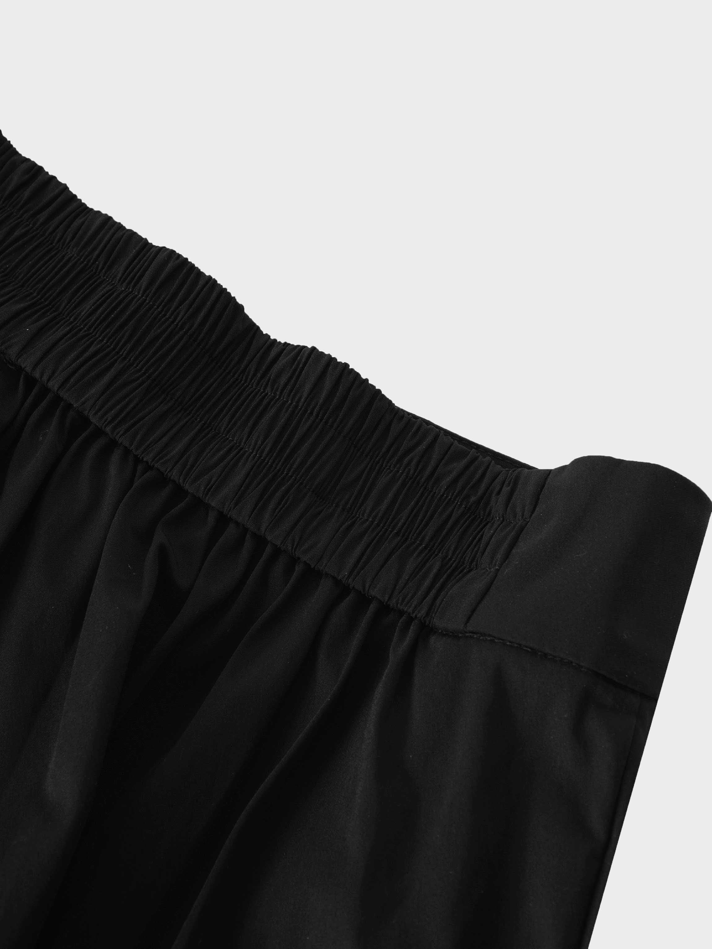 Elastic Back Maxi Cotton Blend Skirt-Black