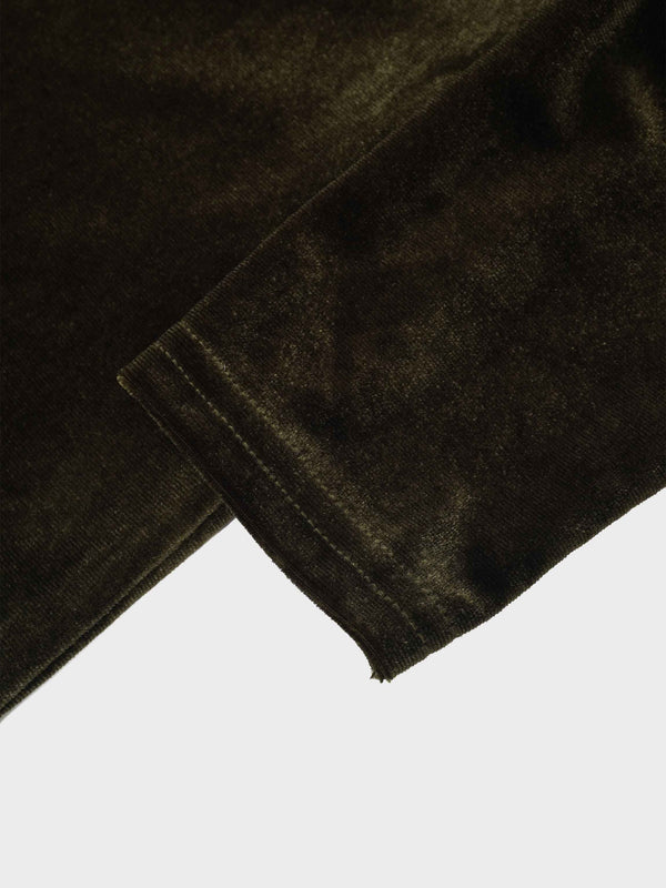 Velour Button Down Crew Cardigan-Green