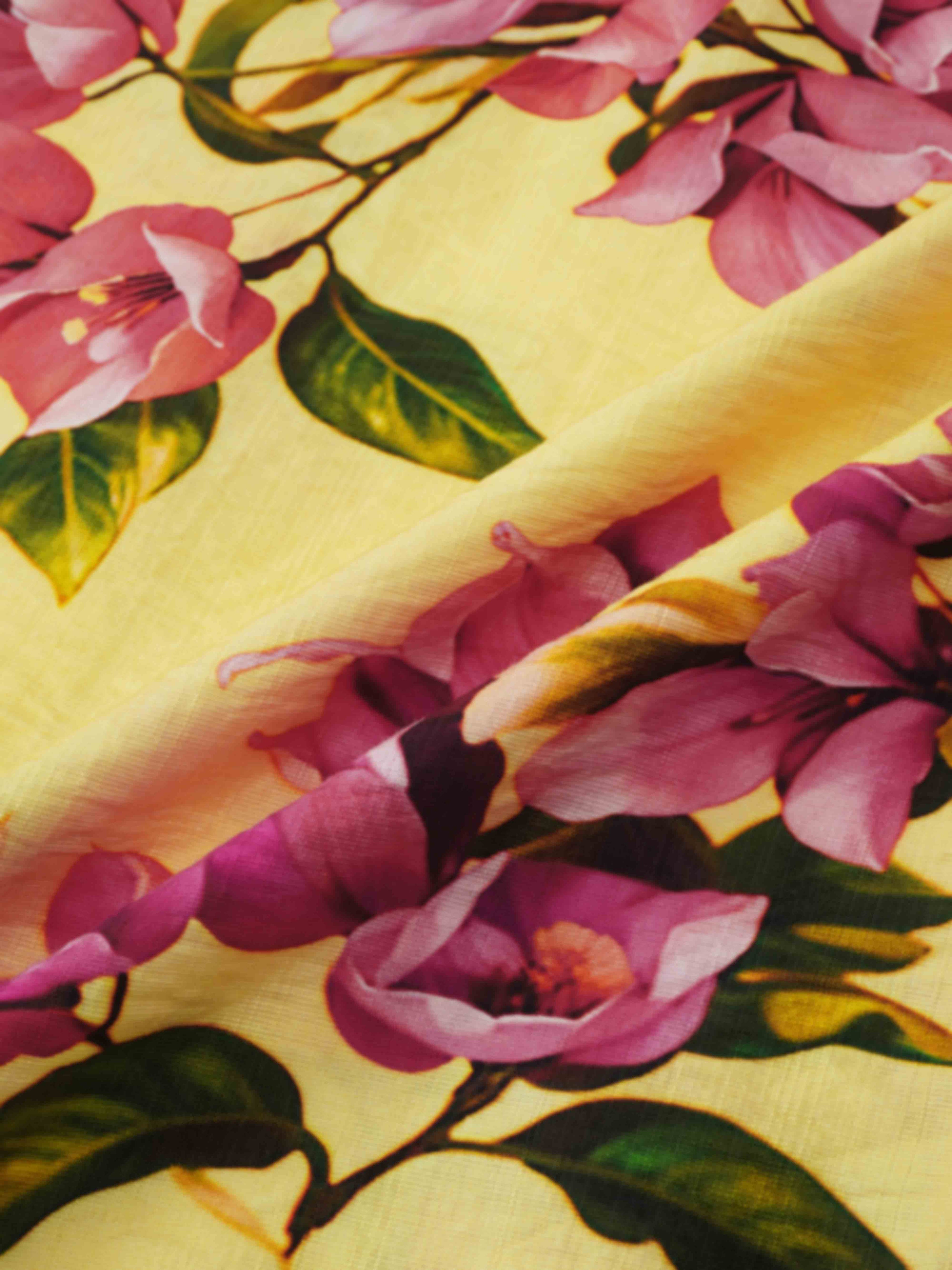 Puff Sleeve Button Down Blouse-Bold Flowers