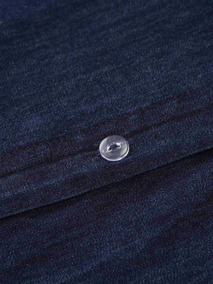 Denim Button Down Blouse-Dark Blue