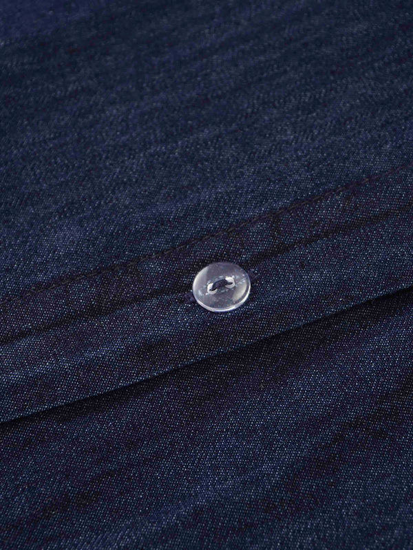 Denim Button Down Blouse-Dark Blue