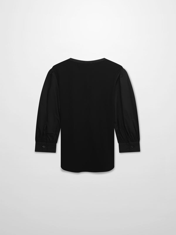 Puff Sleeve Ribbed T-Shirt-Black