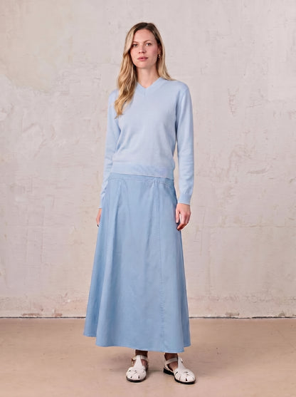 High V Lightweight Sweater-Baby Blue