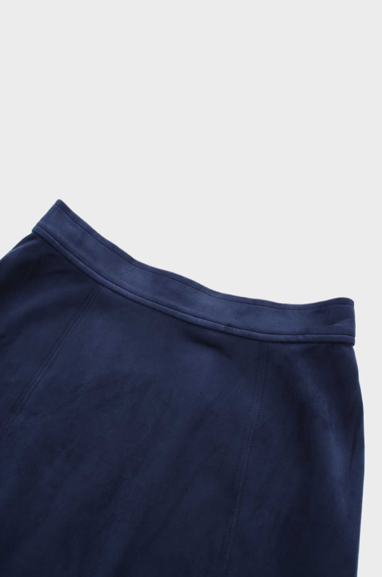 Suede Trumpet Skirt-Navy