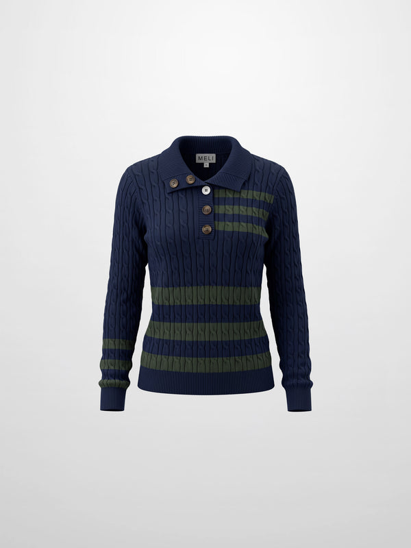 Mix Stripe Cable Sweater - Blue and Green