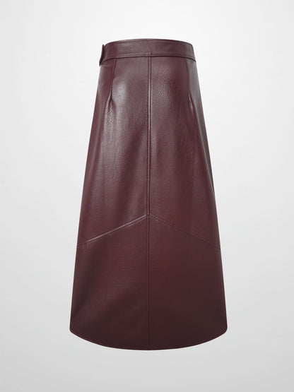 Textured Faux Leather Seam Skirt - Burgundy