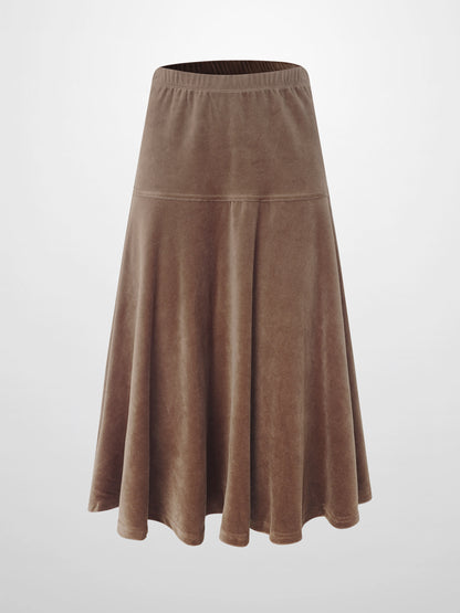 Velour Yoke Circle Skirt - Brown