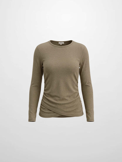 Bottom Crossover Knit Top - Tan