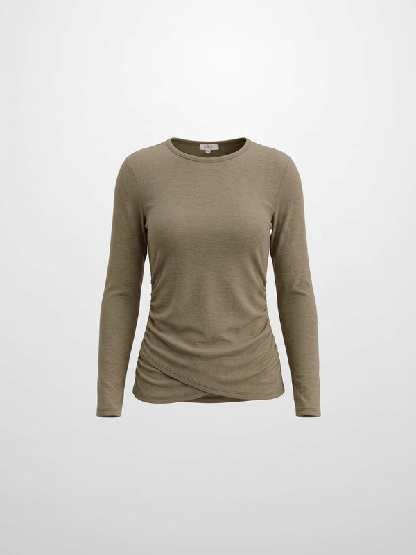 Bottom Crossover Knit Top - Tan