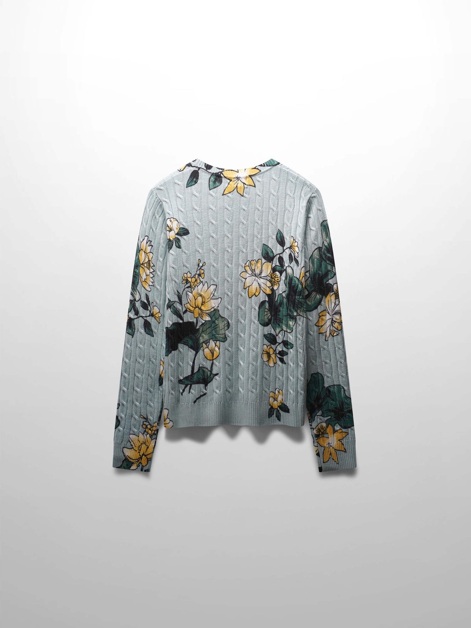 Printed Cable Knit Sweater-Mint Floral