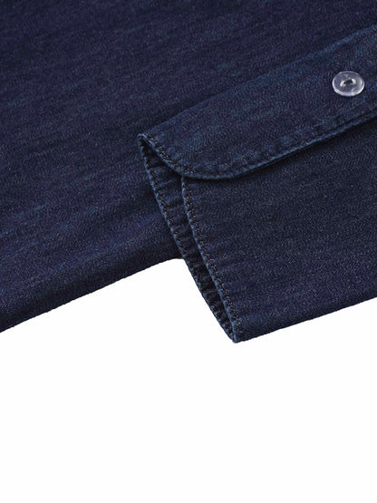 Denim Button Down Blouse-Dark Blue