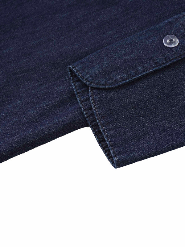 Denim Button Down Blouse-Dark Blue
