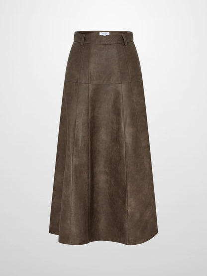 Smoked Faux Leather Skirt - Taupe