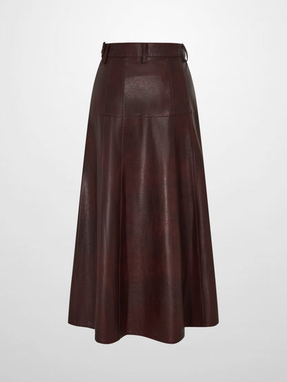 Smoked Faux Leather Skirt - Burgundy
