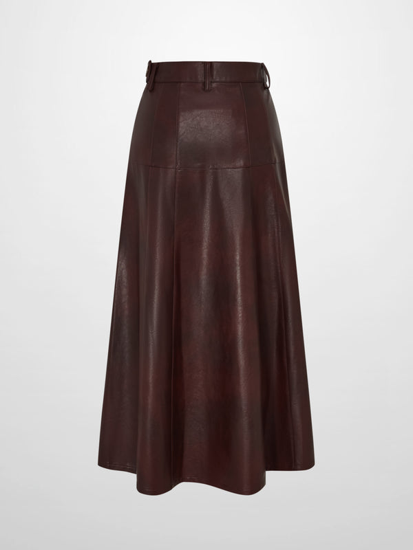 Smoked Faux Leather Skirt - Burgundy