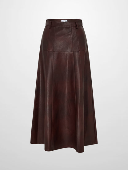 Smoked Faux Leather Skirt - Burgundy