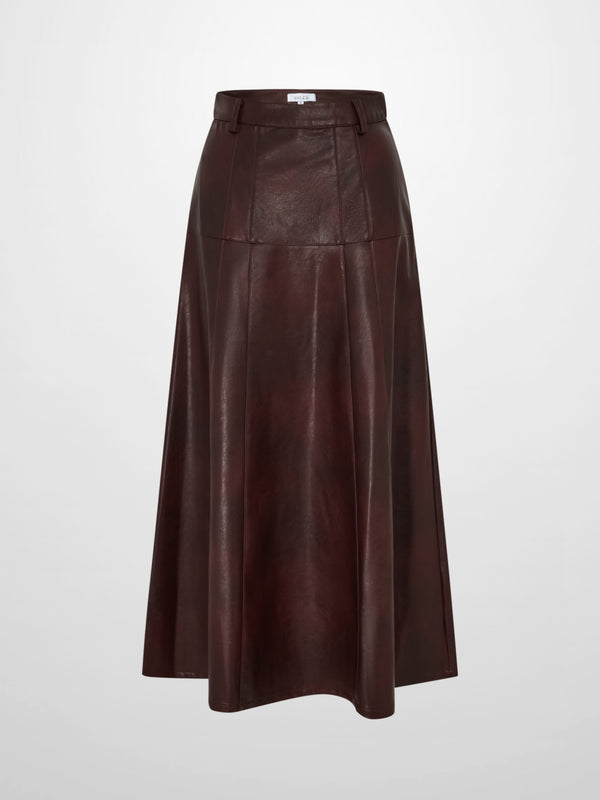 Smoked Faux Leather Skirt - Burgundy