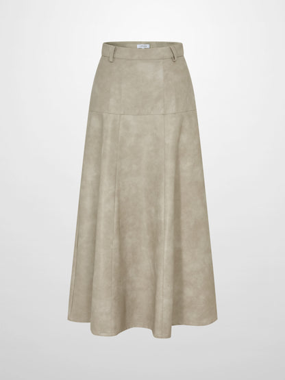 Smoked Faux Leather Skirt - Stone