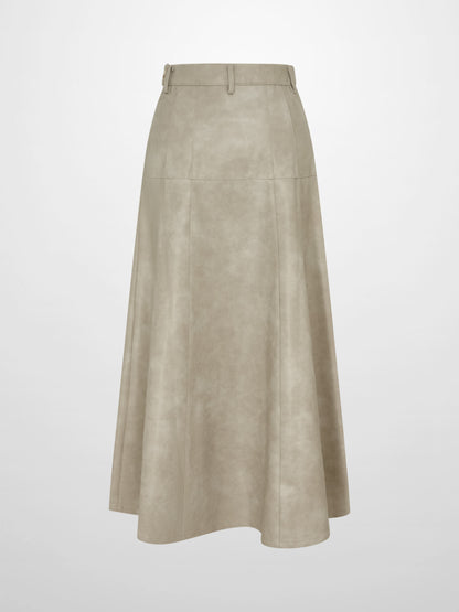 Smoked Faux Leather Skirt - Stone
