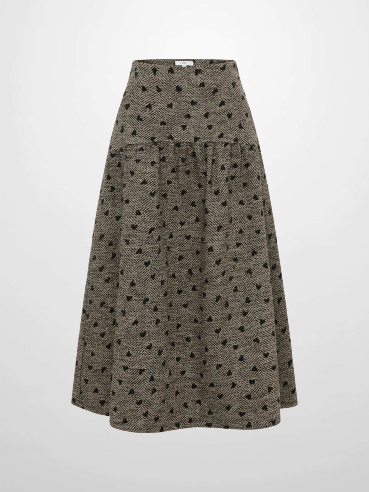 Curved Yoke Gathered Skirt - Embroidered Hearts