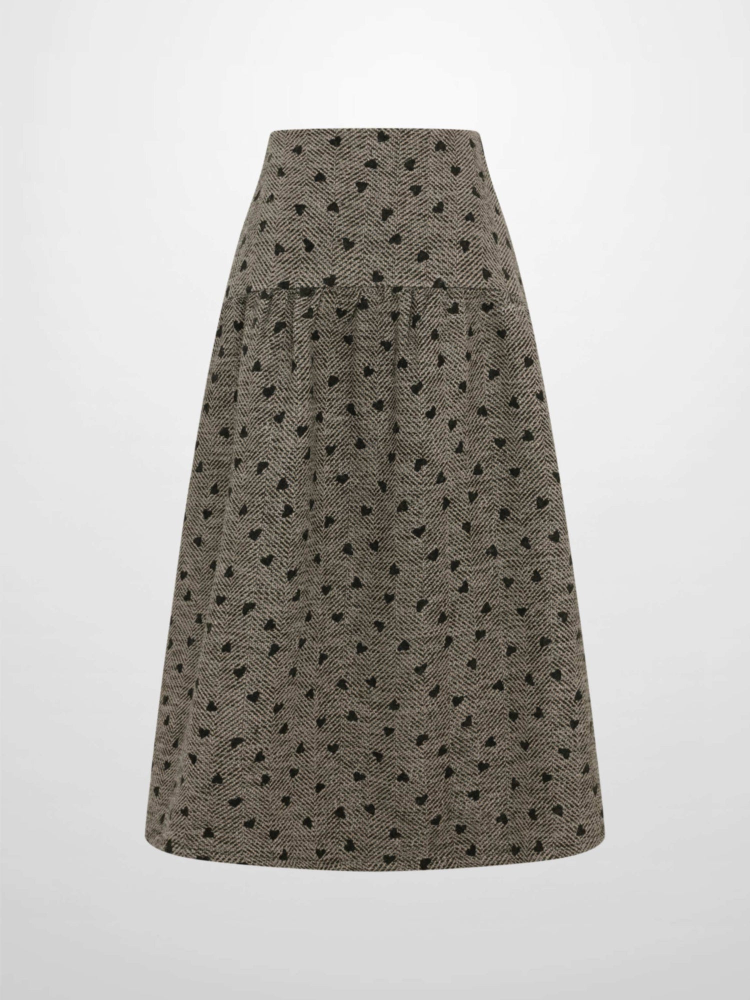 Curved Yoke Gathered Skirt - Embroidered Hearts