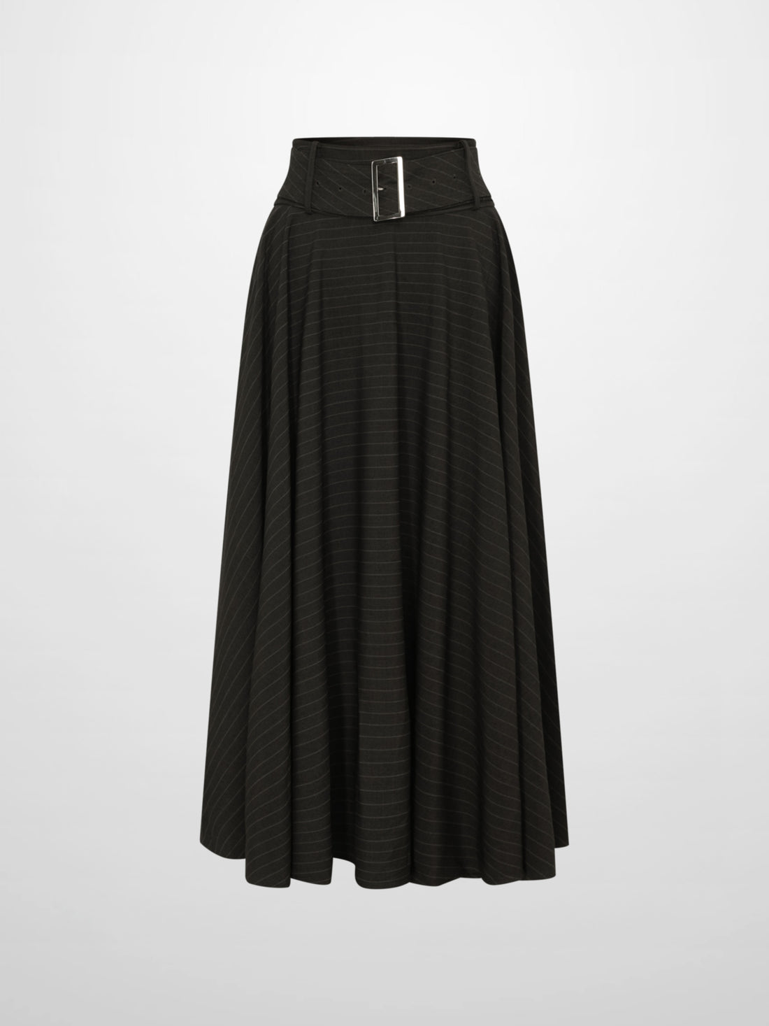 High Waisted Circle Skirt - Grey Pinstripe