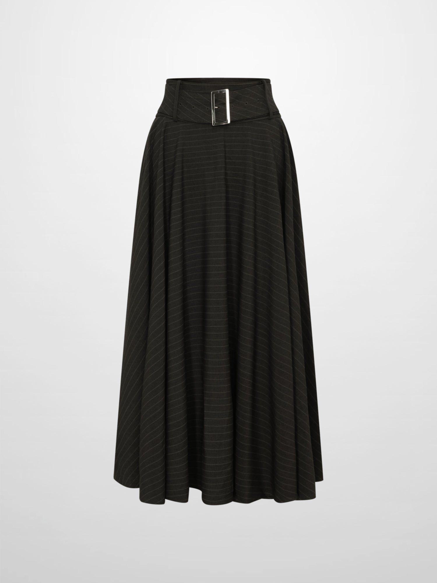 High Waisted Circle Skirt - Grey Pinstripe