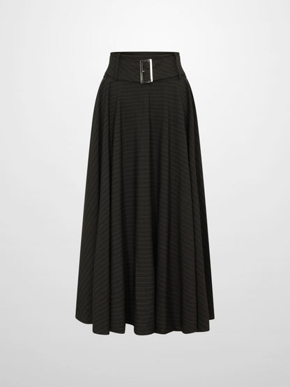 High Waisted Circle Skirt - Grey Pinstripe