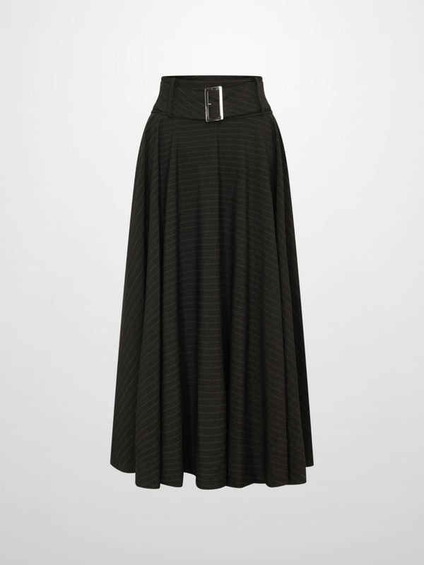 High Waisted Circle Skirt - Grey Pinstripe