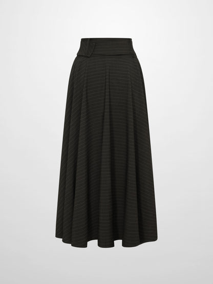 High Waisted Circle Skirt - Grey Pinstripe
