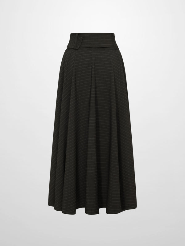 High Waisted Circle Skirt - Grey Pinstripe