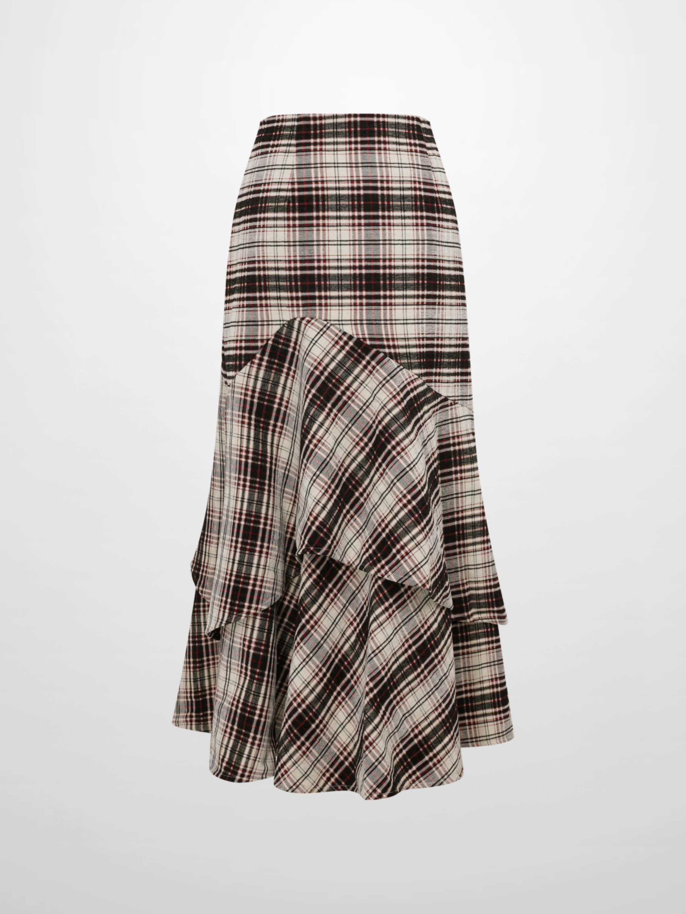 Double Layer Plaid Skirt - Red Plaid