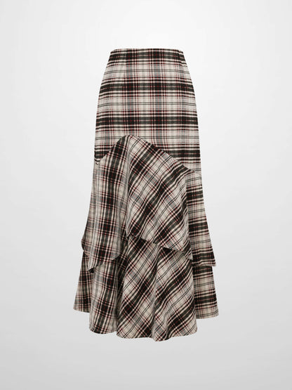 Double Layer Plaid Skirt - Red Plaid