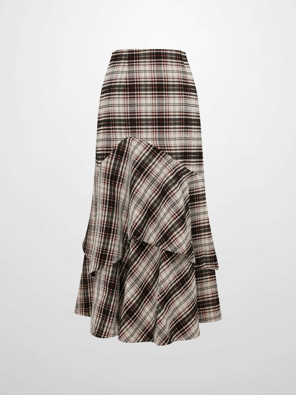 Double Layer Plaid Skirt - Red Plaid