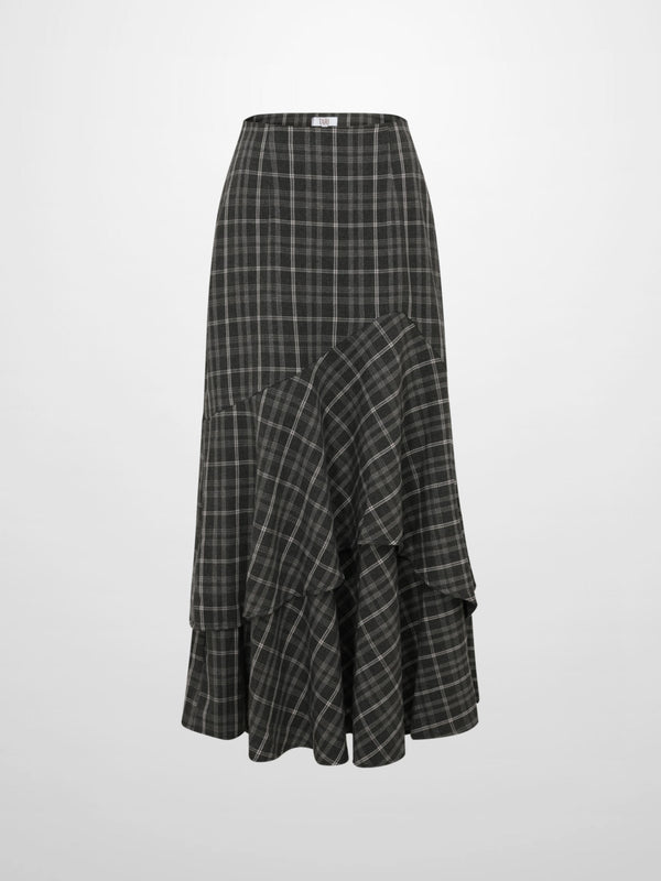 Double Layer Plaid Skirt - Grey Plaid